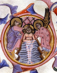 Keresztelő Szent János Krisztus megkeresztelkedése a Jordánban - egy 14. századi kézirat miniatűrje után. alkotó: Unknown artist