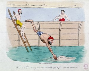 A fürdő: a párizsi nyilvános fürdők (úszómedencék) karikatúrája - 19. század, Carnavalet. alkotó: Unknown artist