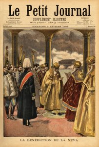 A Néva megáldása, egy orosz hagyomány, amelyre Szentpéterváron minden évben vízkereszt idején kerül sor. Metszet a „” Le petit journal”-ban 1895.02.03. Selva gyűjteménye. alkotó: Unknown artist