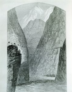 A híd az Apurimac folyón, metszet. Peru alkotó: Unknown artist