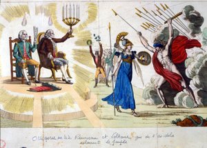 A Lumieres évszázada: Jean Jacques Rousseau és Voltaire filozófusok a múlttól a múltig megvilágítják az embereket - allegória alkotó: Unknown artist