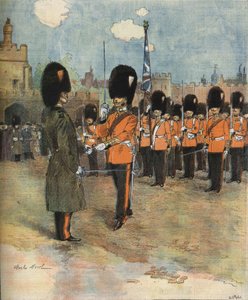Őrségváltás a londoni Buckingham-palotában 1893-ban. Illusztráció: M.C. Kucsmagomba. Bianchetti kollekció. alkotó: Unknown artist