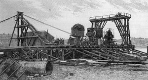 A párizsi Mirabeau híd építése (1893): a kiszolgáló híd (fényképről). Metszet a „természetbe”: 1894. február 3-i áttekintés a tudományokról és alkalmazásukról a művészetben és az iparban. alkotó: Unknown artist