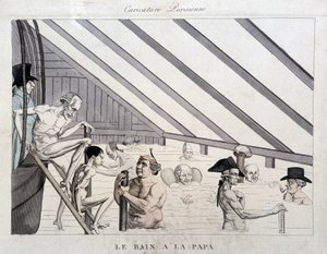 Apafürdő: karikatúra a párizsi úszómedencékről alkotó: Unknown artist