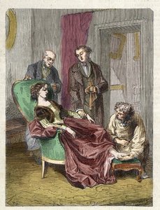 Hannah Greener túl sok kloroform belélegzése miatti halála (anesztézia) – 1848 – Hannah GREENER, egy 15 éves lány ájulásban halt meg kloroformos érzéstelenítés közben, amelyet a megtestesült köröm műtétjére adtak be – gravírozás alkotó: Unknown artist
