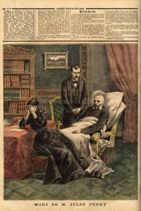 The death of Jules Ferry (1832-1893), a Republican politician, defensor of the Laique school and a supporter of colonial expansion. Engraving in “” Le petit journal”” 1/04/1893. Selva