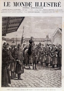 A 200. ezred századának távozása. Üdvözlet a zászlónak a Gare de Lyonban. „Az illusztrált világ”. 1895.03.23. Rajz. alkotó: Unknown artist