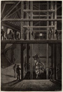Egy ló leereszkedése a creusot-i bányákban, földalatti alagutakban szénszállító kocsik szállítására használták. L. Simonin 1865-ös metszete a Creusot-ba, valamint Saone és Loire bányáiba tett utazás szemléltetésére a „” Le tour du monde, nouveau journal de alkotó: Unknown artist
