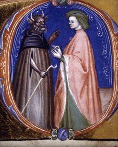 Találkozás a démonnal. 14. századi kézirat. Biblioteca comunale di Rimini alkotó: Unknown artist