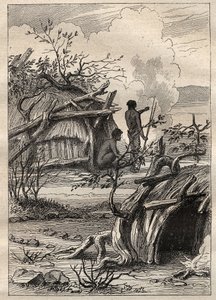 Etienne Marchand kapitány (1755-1793) világkörüli expedíciója (1790-1792): Enddacht (Ausztrália) bennszülött kunyhói – az illusztráció a „18. századi nagy tengerészek” c. alkotó: Unknown artist