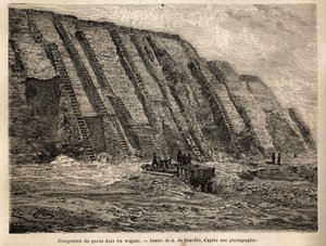 A guanó (tengeri madarak ürüléke, mezőgazdasági műtrágyaként történő felhasználás) kitermelése, a Chincha-szigetek szikláit (közel a perui partokhoz) lépcsőkön ásják ki az intenzív nyersanyag betakarítás érdekében, amelyet a vagonokba rakva közvetlenül a c alkotó: Unknown artist