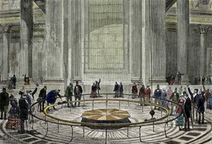 Leon Foucault híres inga tapasztalata 1851-ben, amely a párizsi Pantheonban mutatja be a Föld forgását. alkotó: Unknown artist