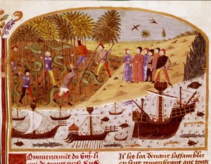 Nagy Sándor király miniatűr flottája, Quintus Curtius Rufus (Quinte Curce) (1. század) „Nagy Sándor tények könyvéből” (1. század), 1468 körül - (Ms 1335) Reims, Városi Könyvtár alkotó: Unknown artist