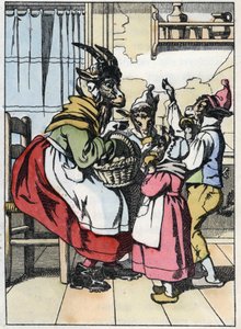A kecske kikerült a piacról, a bikettek történetét hallgatja. A „Compere le Loup, Maitre Renard, Comere la Chevre et ses petits biquets” című mese illusztrációja Jean de la Fontaine meséje után. A „Mesék otthonról a kicsiknek” című filmben alkotó: Unknown artist
