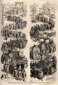 A Mikado (Japán császár) nagy körmenete Heian-kyo (Heian Kyo, mai Kiotó) ősi császári kastélyában, a Dairinél 794-től 1869-ig. Metszet az 1863-1864-es japán utazás szemléltetésére, Írta: Aime Humbert, a svájci miniszter alkotó: Unknown artist