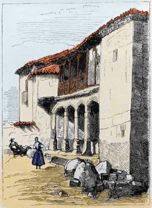 A salamancai Sante de Valcuebo háza, ahol Kolumbusz Kristóf megtartotta első konferenciáját. századi metszet alkotó: Unknown artist