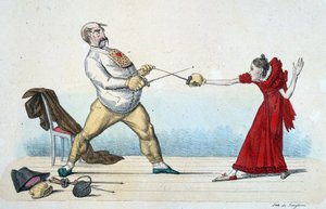 A vívás leckéje: hogyan lehet kiegyenesíteni a fiatalok méretét és megelőzni a baleseteket - 19. század, Musee Carnavalet. alkotó: Unknown artist