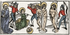 Szent Felicite és hét fia, Róma vértanúhalála Metszet a „Leben der Heiligen - sommerteil” (A szent könyvéből) voragine-i Jacobus (James) (1228-1298) könyvéből. Lübeck 1488. alkotó: Unknown artist