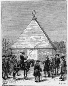 Az ecuadori fok mértéke a 18. században: a perui Carabourou piramisa, amelyet La Condamine emelt 1736-ban. Metszet a „” La Nature-be: revue des sciences et de leurs applications aux arts et a l