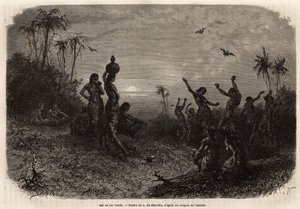 A holdfény bál, amely egy Rio Verde-i (Brazília) indiai fiatalember 18 éves jubileumi ceremóniáját és esküvőjét zárja. Dr. Saffray 1869-es metszete az új-granadai utazás szemléltetésére, megjelent a "" Le tour du monde"" 1873-ban, szerkesztette: alkotó: Unknown artist