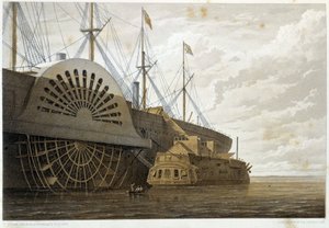 A régi fregatt kábelszállítmányaival a „"GreatEastern" mellett Sheernessben - W. H. Russel "" The Atlantic távírójában" - kb. 1860 alkotó: Unknown artist