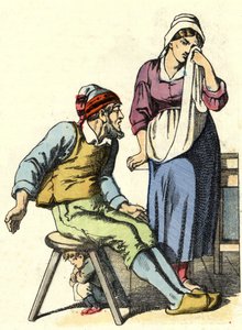A Kis Poucet szülei úgy döntöttek, hogy otthagyják gyermekeiket az erdőben. Illusztráció Charles Perrault „Le Pepetit Poucet” című meséjéhez alkotó: Unknown artist