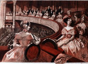 A közönség a színház erkélyén. alkotó: Unknown artist