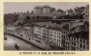 Treguier menedékhelye és rakpartja Morlaix-ban (Finistere, Bretagne régió). A 19. század végének kromolitográfiája. alkotó: Unknown artist