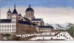 Az escurial (Escorial) királyi kolostora Spanyolországban, hátulról nézve. alkotó: Unknown artist