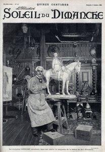 Jean Leon (Jean-Leon) Gerome (1824-1904) szobrászművész műtermében elkészíti Aumale hercege szobrának makettjét – Metszet a „Le sun-du-dimanche”-ban, október 15. alkotó: Unknown artist
