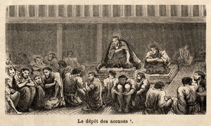 Az igazságszolgáltatás szakaszai: a vádak raktárában, amelyek mindegyike ugyanabban a cellában gyűjti össze a pele mele-t, gyakran hosszú ideig, a vádlottak nagyobb kényelmet kaphatnak, például két rab kapott olyan szőnyeget, amely lehetővé teszi számukra, alkotó: Unknown artist