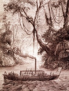 John Fitch amerikai feltaláló gőzhajója a Delaware folyón 1791 körül. alkotó: Unknown artist