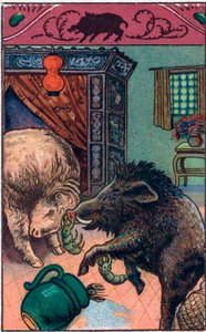 A szörnyű vadkan. Kínai mese. Kromolitográfia a 19. század végéről. alkotó: Unknown artist