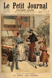 A cseresznye ideje, sétáló kereskedő Párizs utcáin. Metszet a „” Le petit journal”-ban 1895.09.06. Selva gyűjteménye. alkotó: Unknown artist