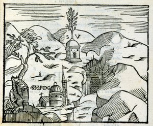 Vergilius (Kr. e. 70 - ie 19) sírja Pozzuoliban (Pozzuoli). Xilográfia egy 17. századi idegenvezető után. alkotó: Unknown artist
