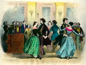 A keringő: egy labda a középosztályban. 19. századi litográfia. alkotó: Unknown artist