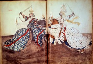Verseny: A hívó lord és az alperes lord játéka (Bretagne hercege és Bourbon hercege arca). Rene d