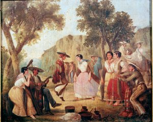 Hagyományos mexikói tánc 19. századi mexikói festmény, Nemzeti Történeti Múzeum, Chapultepec kastély alkotó: Unknown artist