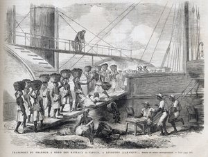 Szénszállítás gőzhajók fedélzetén Kingstonban (Jamaica) - Szénrakodás Kingstonban - Jamaica - 1866 Metszet a „” The Illustrous Universe”-ből” 1866 alkotó: Unknown artist