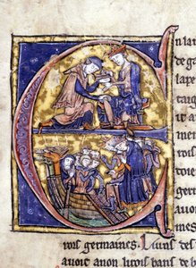Bretagne két királya: Bans de Berroye (Lancelot apja) és Boorz de Gaune. Kézirat: A Szent Grál meghódítása, 717 évvel urunk szenvedélye után. Bibliotheque Municipale de Rennes, ms. 255 (A Kerekasztal regénygyűjteménye); P alkotó: Unknown artist