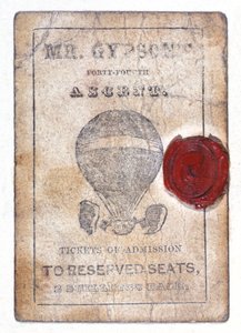 Két shilling jegy a lefoglalt helyekre a "Gipsz úr negyvennegyedik felemelkedésénél", 1841. október 1. alkotó: Unknown artist