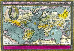 Univerzális földrajzi térkép (World Map) 1596-ból. Metszet. Magángyűjtemény. alkotó: Unknown artist