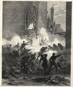 Republikánusok felkelése Katalóniában: harcok Barcelonában 1869. szeptember 25-ről 26-ra virradó éjszaka - Sexenio Democratico (hat év demokratikus) - Spanyolország Francisco Serranos tábornok uralma alatt 1869/1870 - Republikánus felkelés Katalóniában: ba alkotó: Unknown artist
