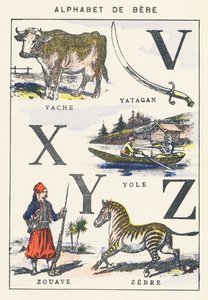 V X Y Z: tehén, fiatal, zouave, zebra alkotó: Unknown artist