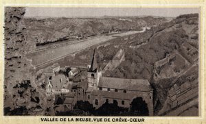 Vallee de la Meuse: kilátás a Creve Coeur-re (Creve-Coeur vagy Crevecoeur), Vallónia, Belgium. A 19. század végének kromolitográfiája. alkotó: Unknown artist