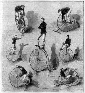 Velocipedikus gyakorlatok az amerikai Dan Canarytól. Metszet a „természetbe”: 1888. július 21-i áttekintés a tudományokról és alkalmazásukról a művészetben és az iparban. alkotó: Unknown artist