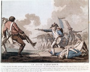Vendée lázadása: az ifjú Darruder. Ez a hazafias hősiesség példája, mivel Darruder egy 14 éves fiú volt, aki elvette a holtan fekvő apja fegyverét, hogy megölje bérgyilkosát és folytassa a harcot. 1793. alkotó: Unknown artist