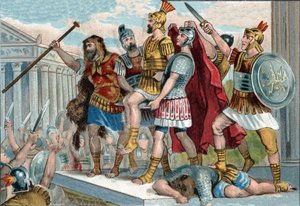 Vespasianust (latinul Titus Flavius Vespasianus) (9-79) katonái császárrá kiáltották ki. Kromolitográfia 1890 körül. alkotó: Unknown artist