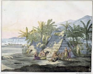 Nézet a Sandwich-szigeteken - a „” Az egyenlítő régiók látképei és tájai, világ körüli utazás során összegyűjtve”, sd. század eleje alkotó: Unknown artist