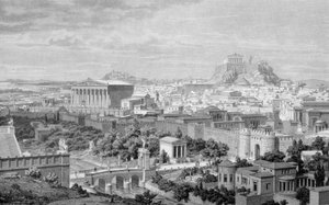 Kilátás Athénra, Hadrianus templomára és az Akropoliszra. alkotó: Unknown artist